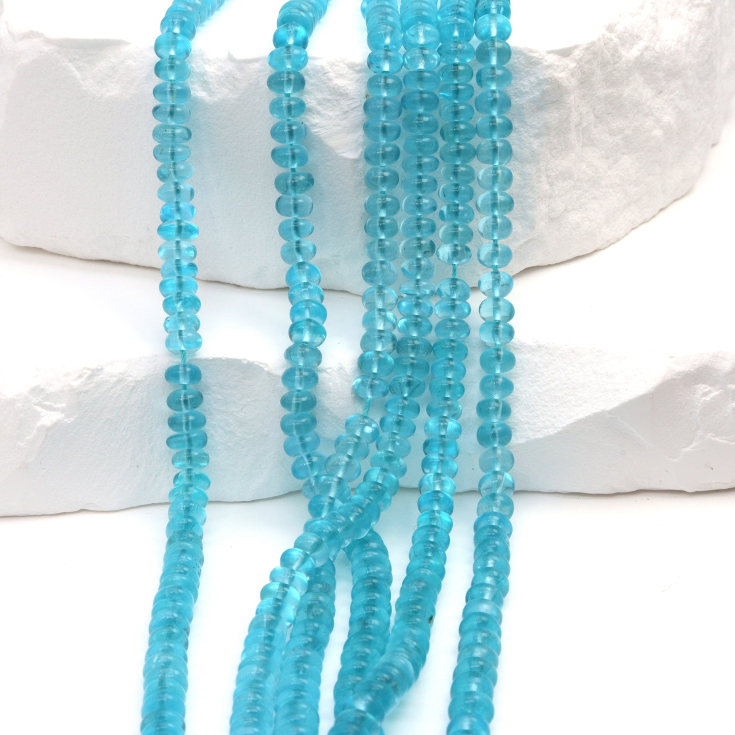 Sea Blue Apatite 4mm Smooth Rondelles Bead Strand