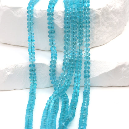 Sea Blue Apatite 4mm Smooth Rondelles Bead Strand