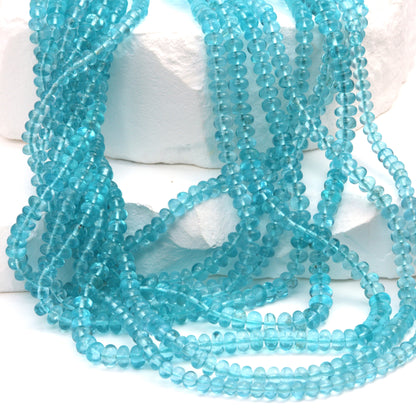 Sea Blue Apatite 3.5mm Smooth Rondelles Bead Strand
