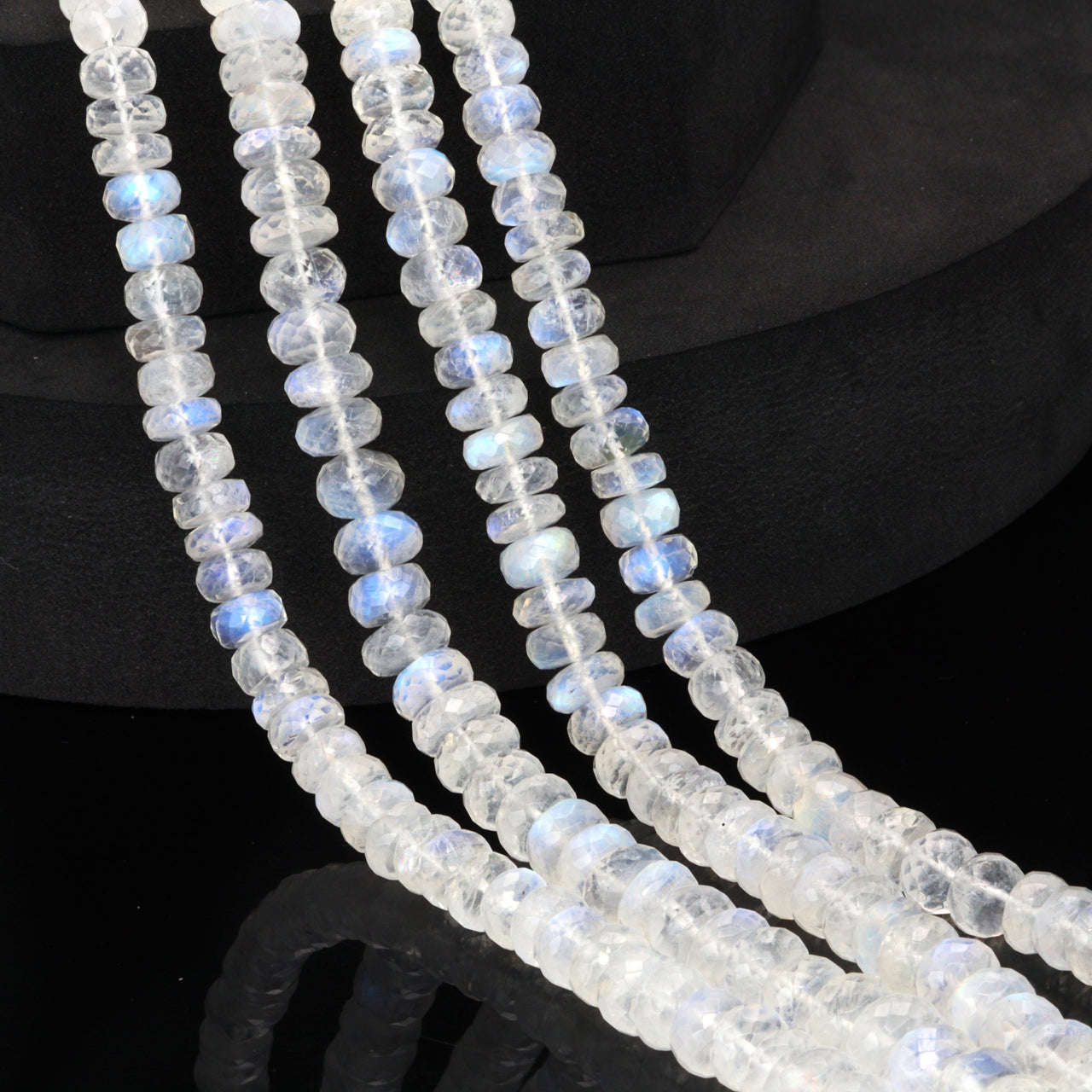 Blue Rainbow Moonstone 7mm Faceted Rondelles