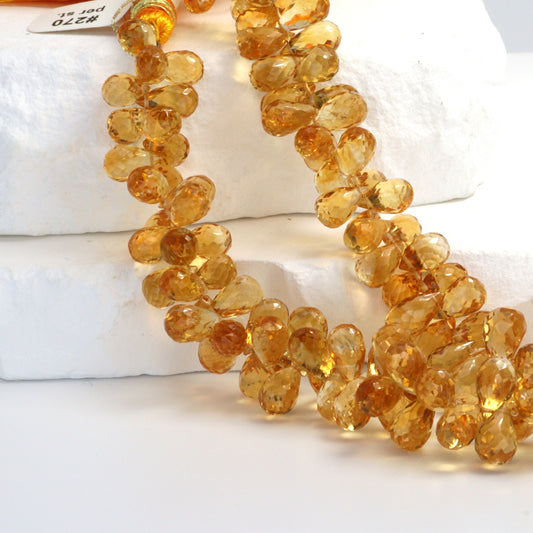 AA Yellow Citrine 9x5mm Faceted Teardrop Briolettes Bead Strand
