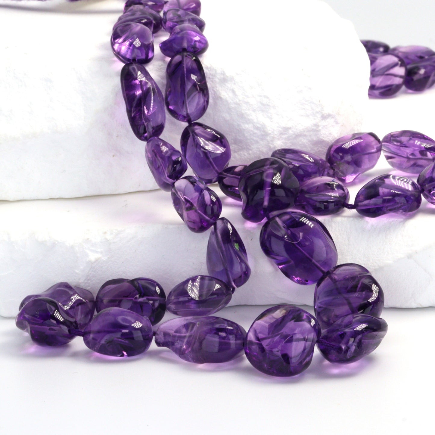 AA Purple Amethyst 10x8mm - 14x10mm Smooth Nuggets Bead Strand
