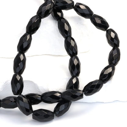 Black Onyx 14x8mm Faceted Ovals Bead Strand