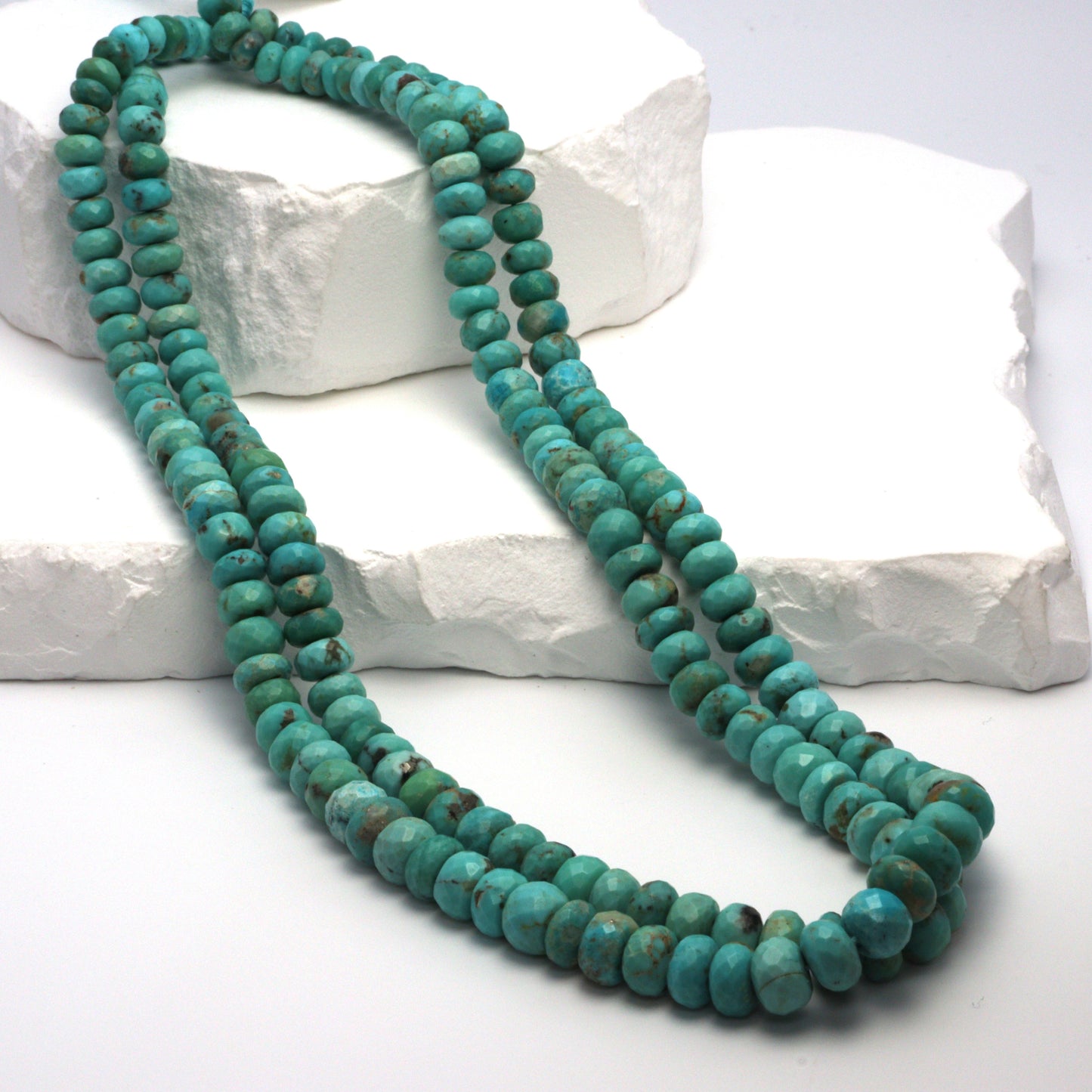 Natural Blue-Green Turquoise 5mm - 7mm Faceted Rondelles Bead Strand