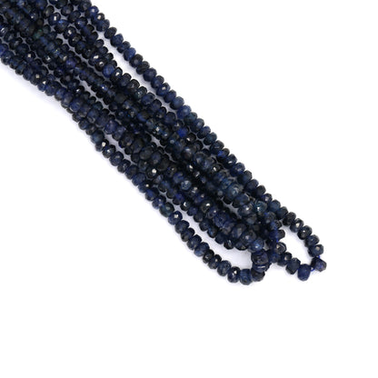Navy Blue Sapphire 3mm - 3.5mm Hand Faceted Rondelles Bead Strand