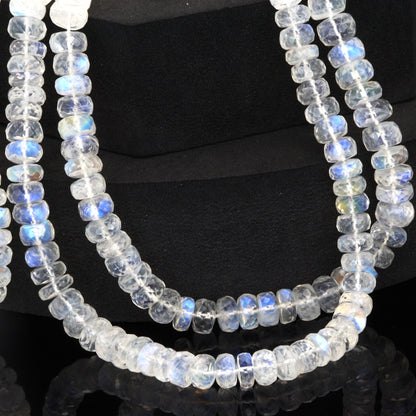 AA Blue Rainbow Moonstone 7mm Faceted Rondelles Bead Strand