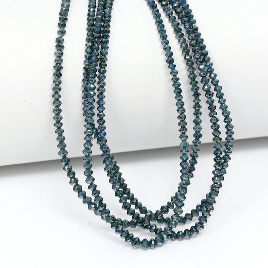Blue Diamond 1.7mm – 3mm Hand Faceted Rondelles Bead Strand