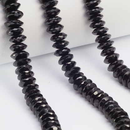 Black Spinel 10mm German Cut Faceted Rondelles Bead Strand