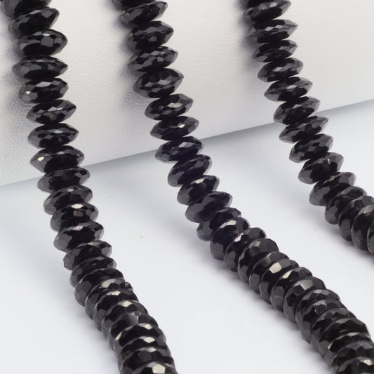 Black Spinel 10mm German Cut Faceted Rondelles Bead Strand