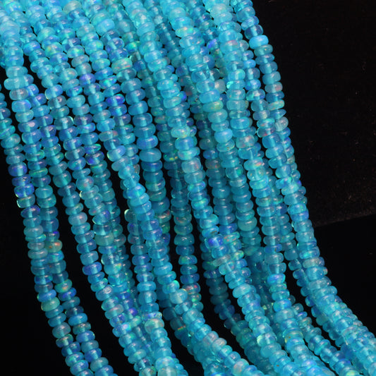 Teal Ethiopian Opal 3mm Smooth Rondelles Bead Strand