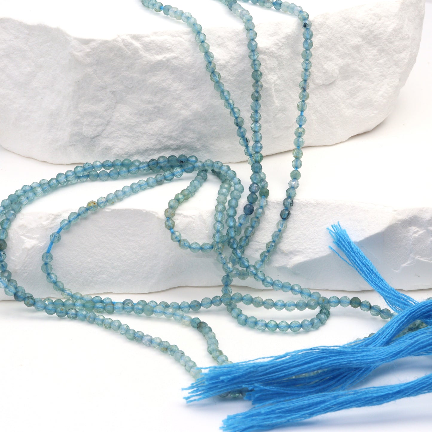 Ombre Blue Tourmaline 2mm Faceted Rounds Bead Strand