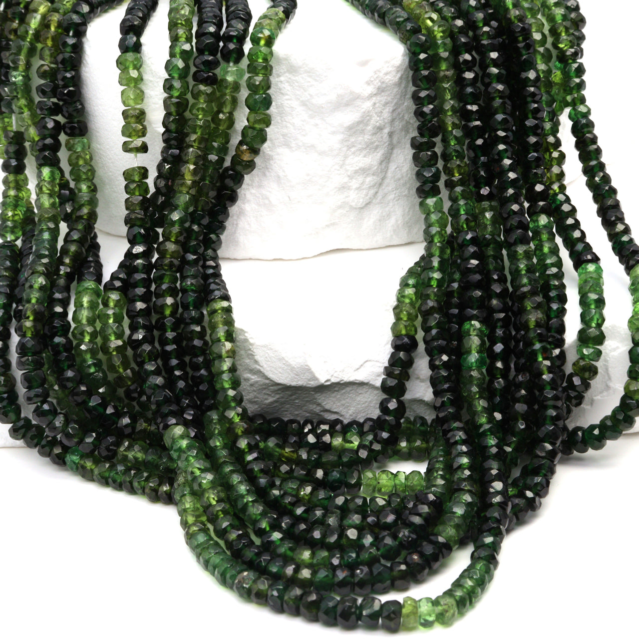 Ombre Green Tourmaline 3.5mm Faceted Rondelles