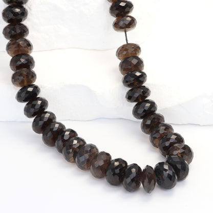 Dark Smoky Quartz 11mm Faceted Rondelles Bead Strand