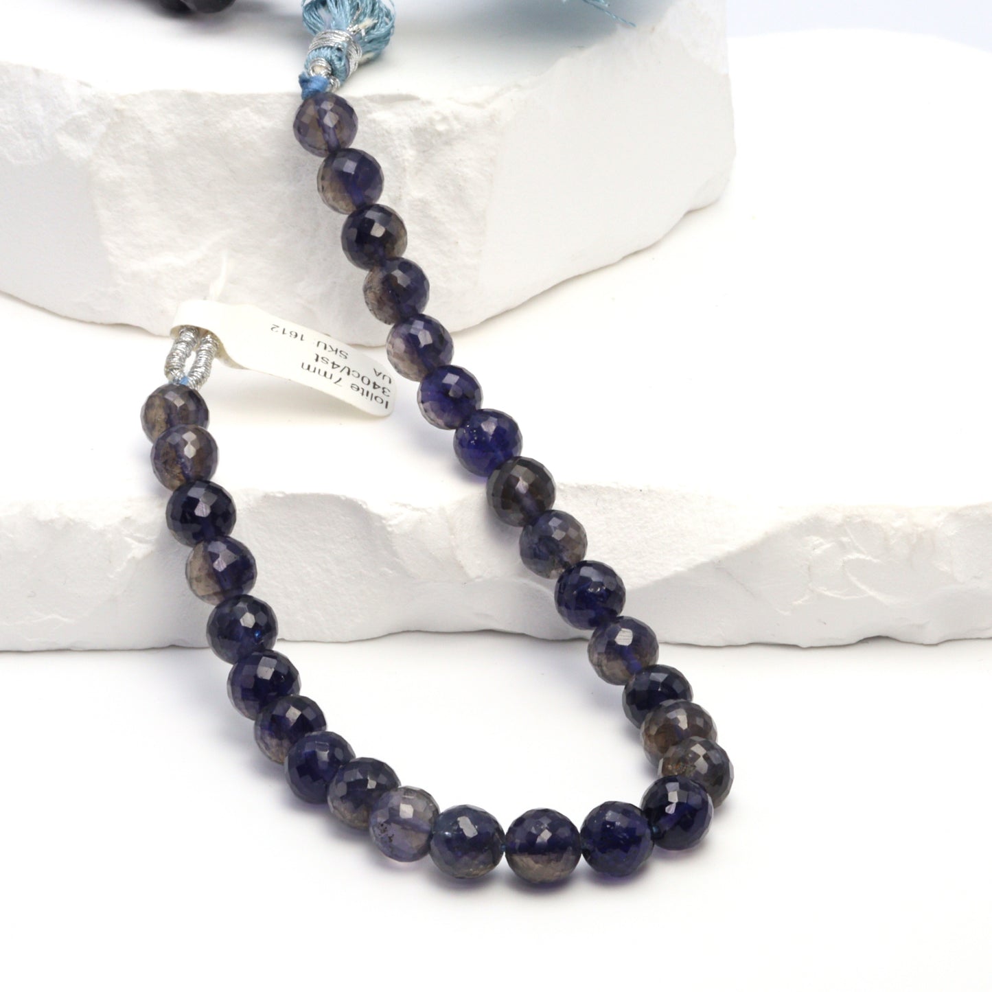 Blue Iolite 7mm Faceted Rounds Bead Strand
