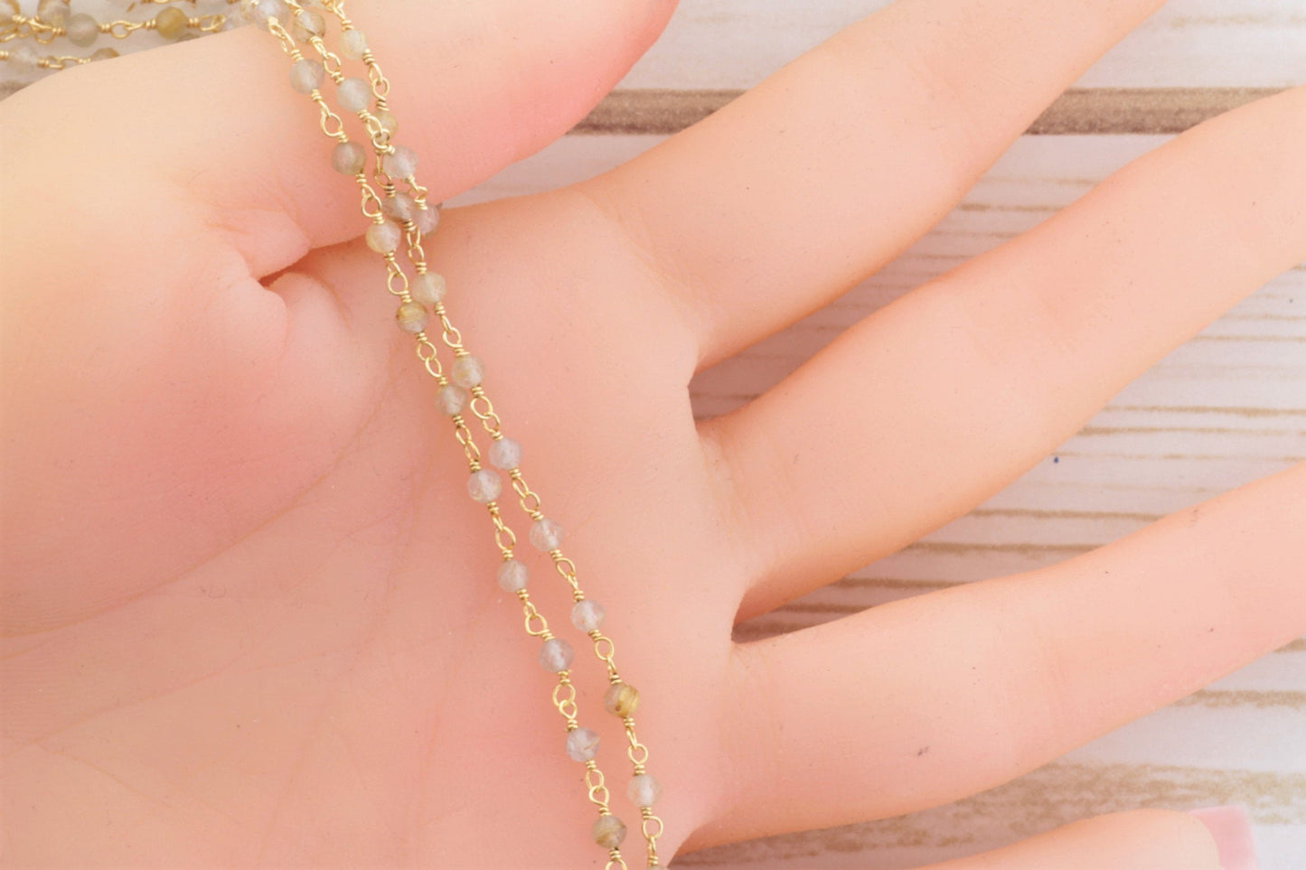 Natural Brown Zircon 3mm Faceted Rondelles Rosary Chain Sterling Silver with Gold Plating Wire Wrap Chain by the Foot