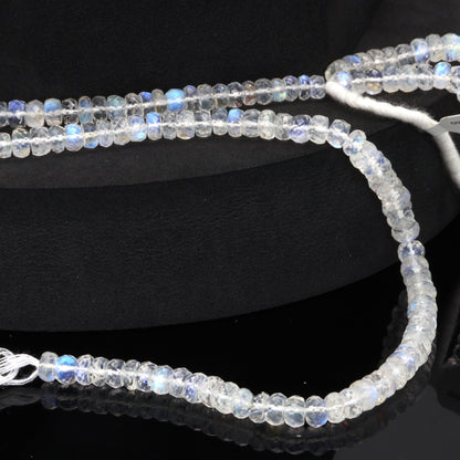 AA Blue Rainbow Moonstone 6mm Faceted Rondelles Bead Strand