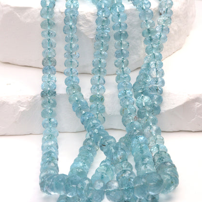 Blue Aquamarine 5.5mm - 7.5mm Faceted Rondelles Bead Strand