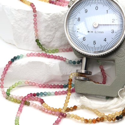 Watermelon Tourmaline 2.5mm Faceted Rounds Bead Strand