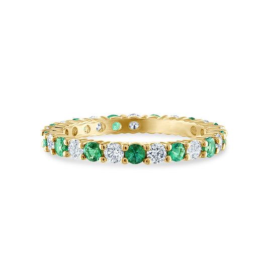 Shared Prong Emerald and White Diamond Eternity Band