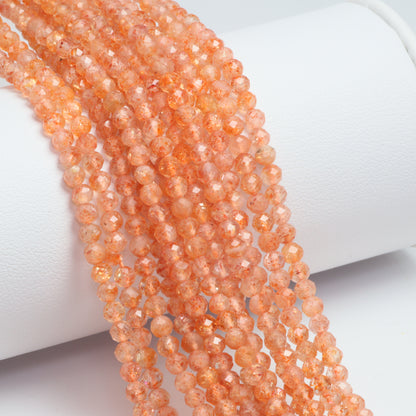 Orange Sunstone 3.5mm Faceted Rounds Bead Strand