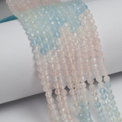 Ombre Aquamarine and Morganite 3mm Faceted Rounds