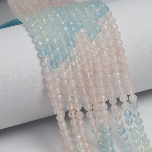 Ombre Aquamarine and Morganite 3mm Faceted Rounds