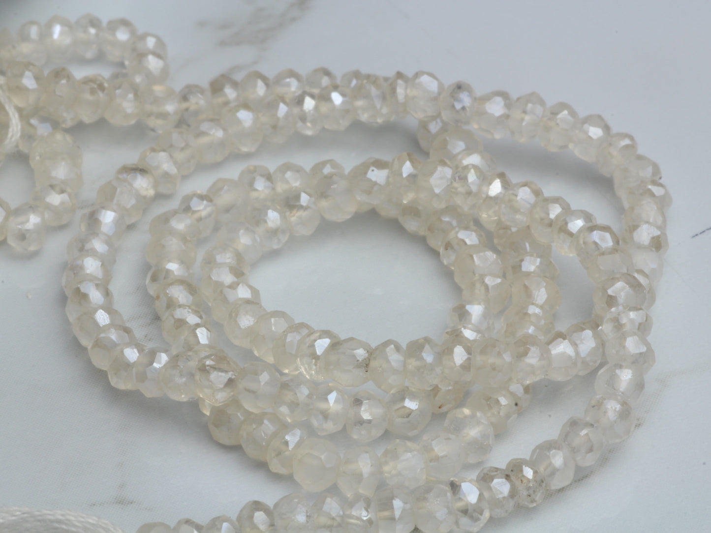 Coated White Moonstone 3mm Faceted Rondelles