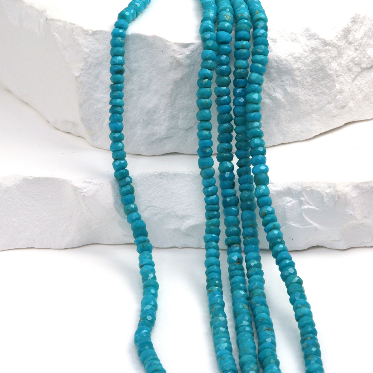 Natural Blue-Green Turquoise 3.5mm Hand Faceted Rondelles Bead Strand