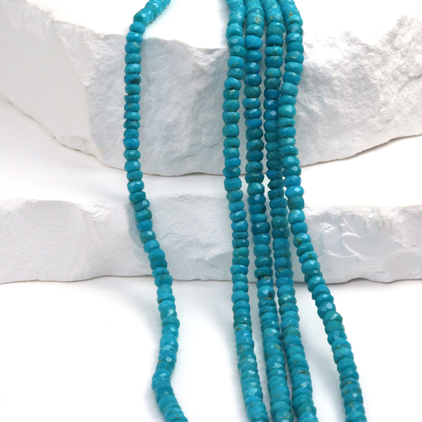 Natural Blue-Green Turquoise 3.5mm Hand Faceted Rondelles Bead Strand