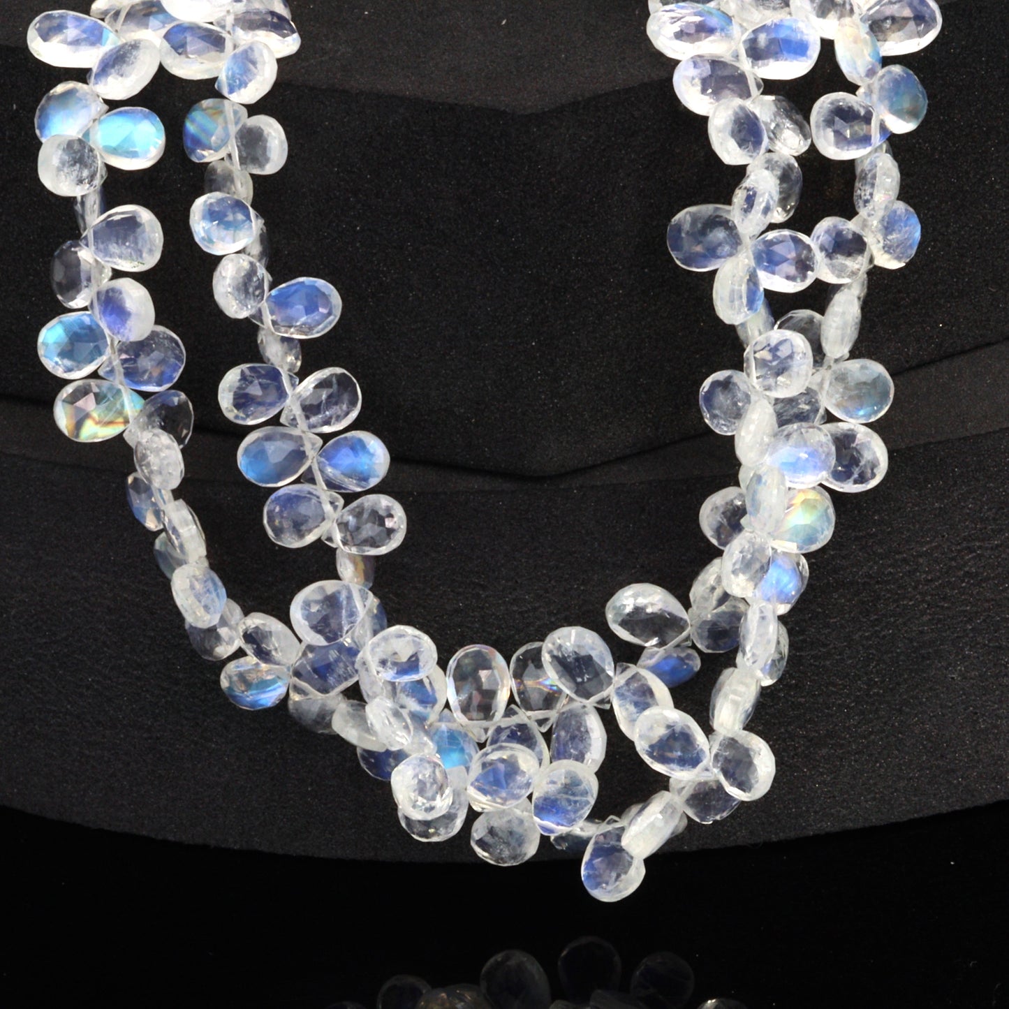 AAA Blue Rainbow Moonstone 7x5mm Faceted Pear Shaped Briolettes