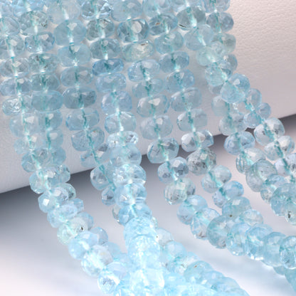 Blue Aquamarine 4.5mm – 5.5mm Faceted Rondelles Bead Strand