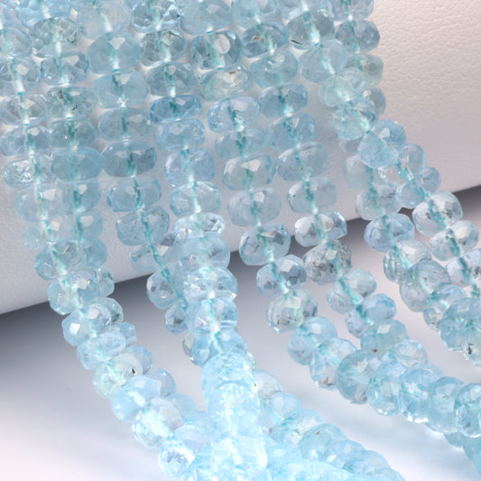 Blue Aquamarine 4.5mm – 5.5mm Faceted Rondelles Bead Strand