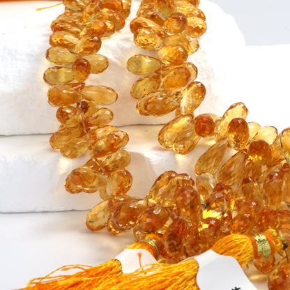 Yellow Citrine 12x6mm Faceted Teardrop Briolettes