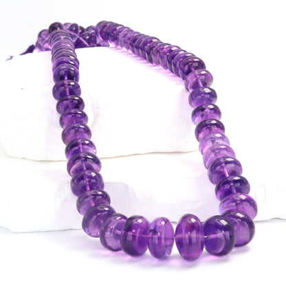 Purple Amethyst 10mm - 16mm Smooth Rondelles Bead Strand