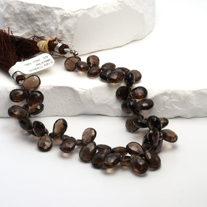 Brown Smoky Quartz 11x9mm Faceted Pear Shaped Briolettes