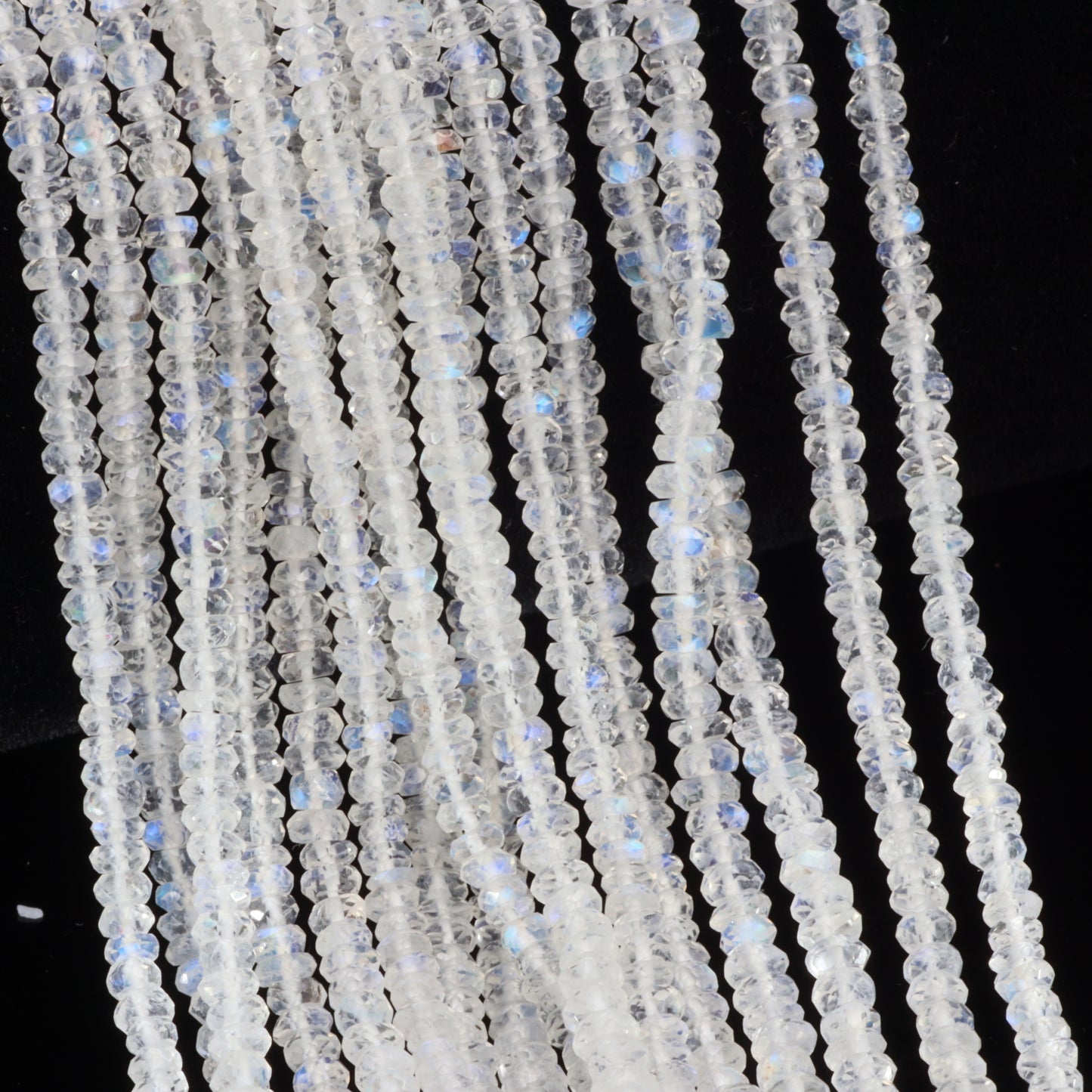 AA Blue Rainbow Moonstone 3mm Hand Faceted Rondelles Bead Strand