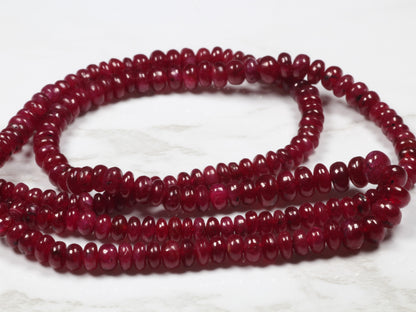 Red Ruby 3mm - 4mm Smooth Rondelles Bead Strand