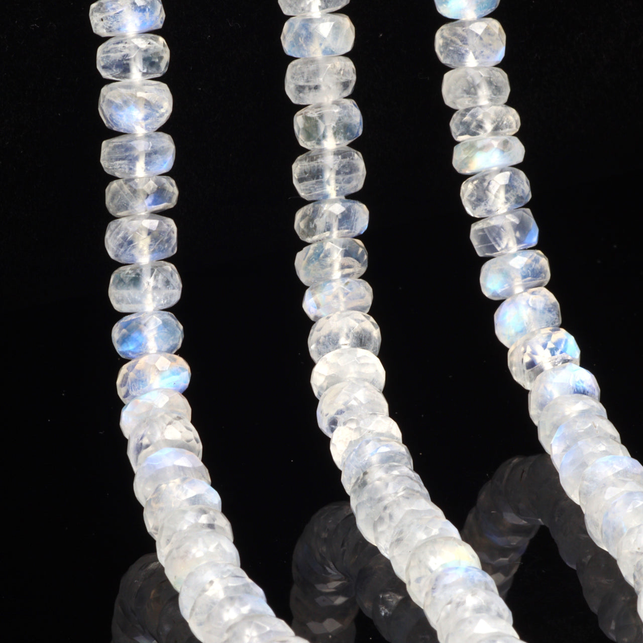 Blue Rainbow Moonstone 6mm Faceted Rondelles Bead Strand