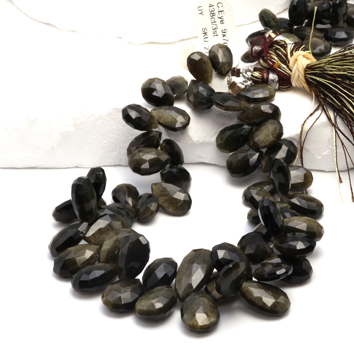 Cat's Eye Feldspar 9x7mm - 15x10mm Faceted Pear Shaped Briolettes Bead Strand