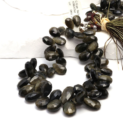 Cat's Eye Feldspar 9x7mm - 15x10mm Faceted Pear Shaped Briolettes Bead Strand