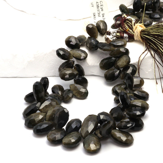 Cat's Eye Feldspar 9x7mm - 15x10mm Faceted Pear Shaped Briolettes Bead Strand