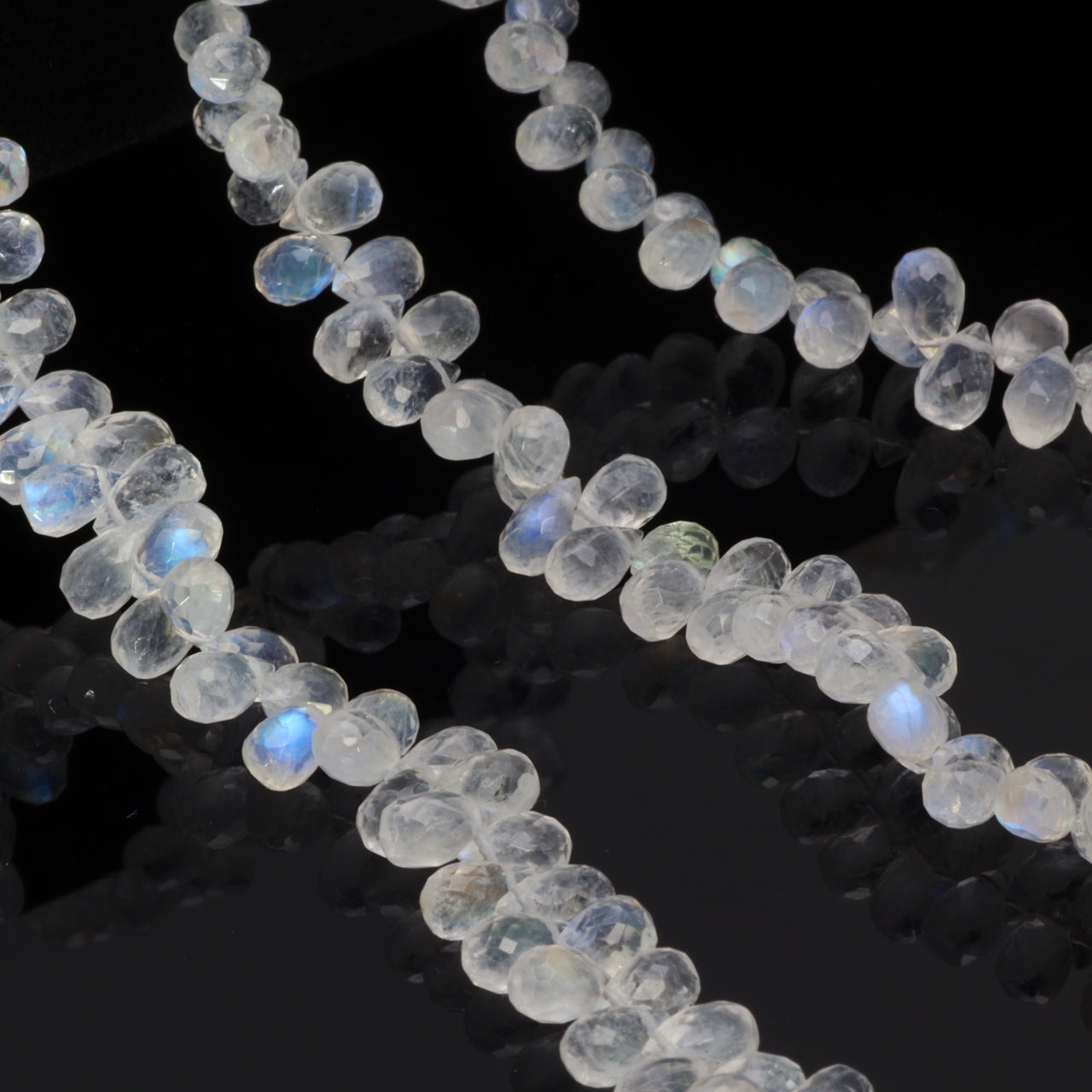 Blue Rainbow Moonstone 6x4mm Faceted Teardrop Briolettes Bead Strand