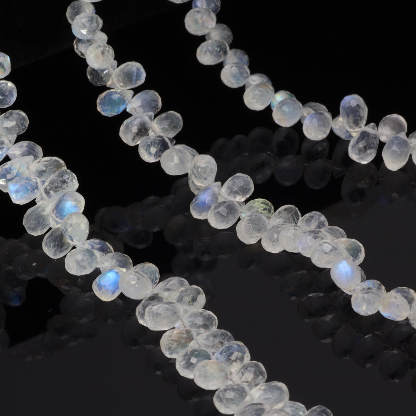 Blue Rainbow Moonstone 6x4mm Faceted Teardrop Briolettes Bead Strand