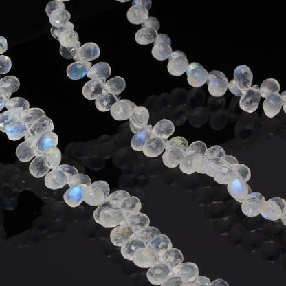Blue Rainbow Moonstone 6x4mm Faceted Teardrop Briolettes Bead Strand
