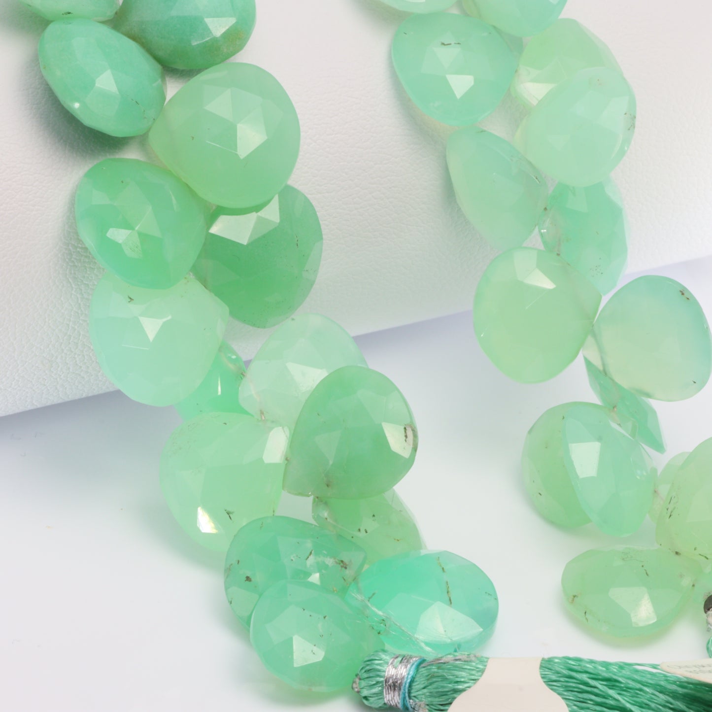 Apple Green Chrysoprase 13mm Faceted Heart Shaped Briolettes Bead Strand