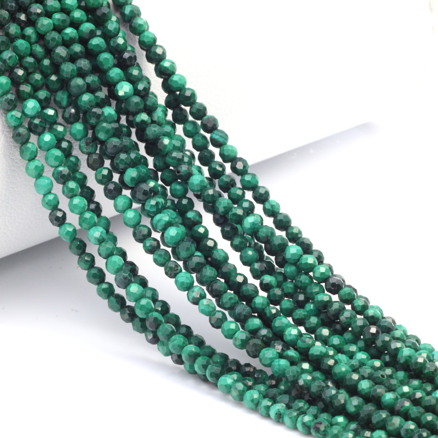 Green Malachite 2.5mm Faceted Rounds Bead Strand