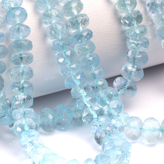 Blue Aquamarine 5.5mm - 7.5mm Faceted Rondelles Bead Strand