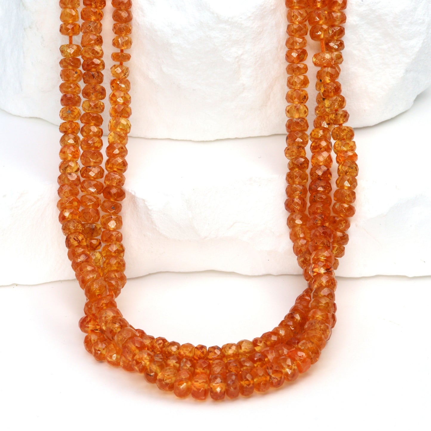 Spessartite Garnet 3mm - 4mm Hand Faceted Rondelles Bead Strand