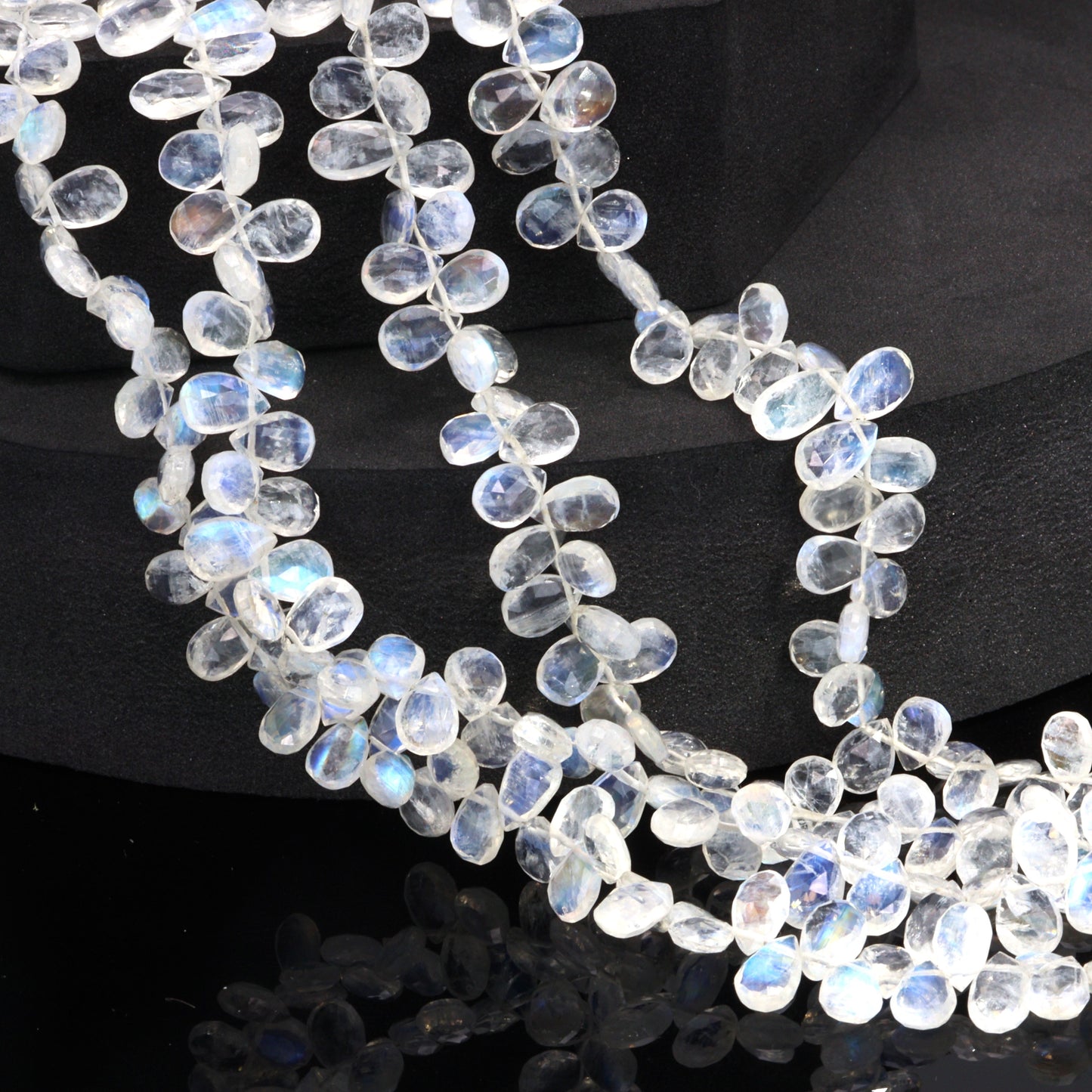 AA Blue Rainbow Moonstone 7x5mm Faceted Pear Shaped Briolettes Bead Strand