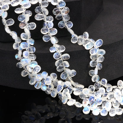 AA Blue Rainbow Moonstone 7x5mm Faceted Pear Shaped Briolettes Bead Strand